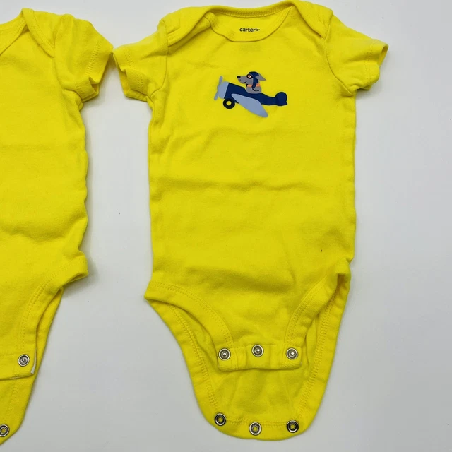 Carters Baby Infant Boys Size 3 Month 2 Piece Short Sleeve Bodysuits Yellow 1593 3