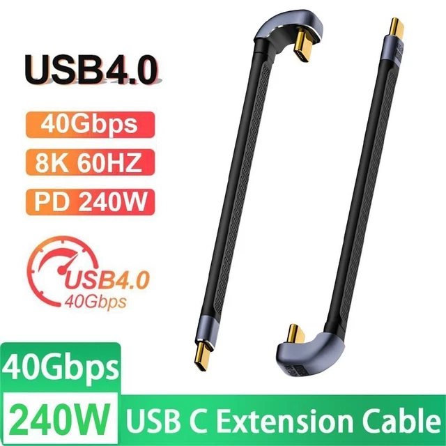 YINGAYOU 90 Gegree USB C Extension Cable 40Gbps Flat USB C Extension Cable 240W 48V 5A Support Audio & Video 8K@60Hz, For Phones, Laptops, PC (Left Right Bent, 13 Cm