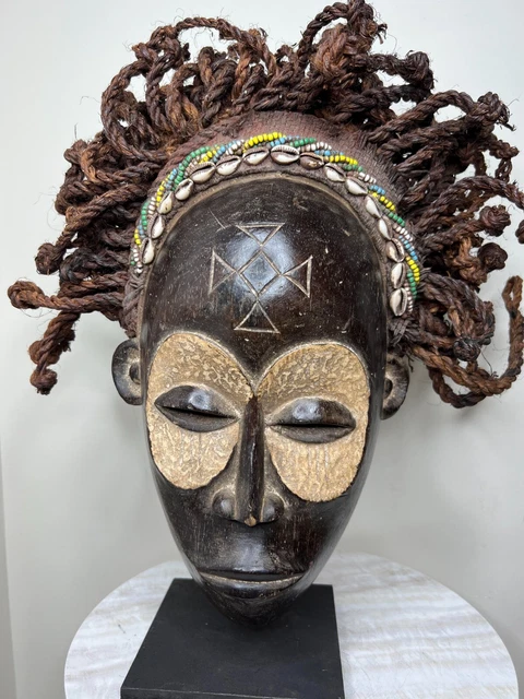 hand carved Chokwe Mask Mwana Pwo with Stand African Art 13" X 7"