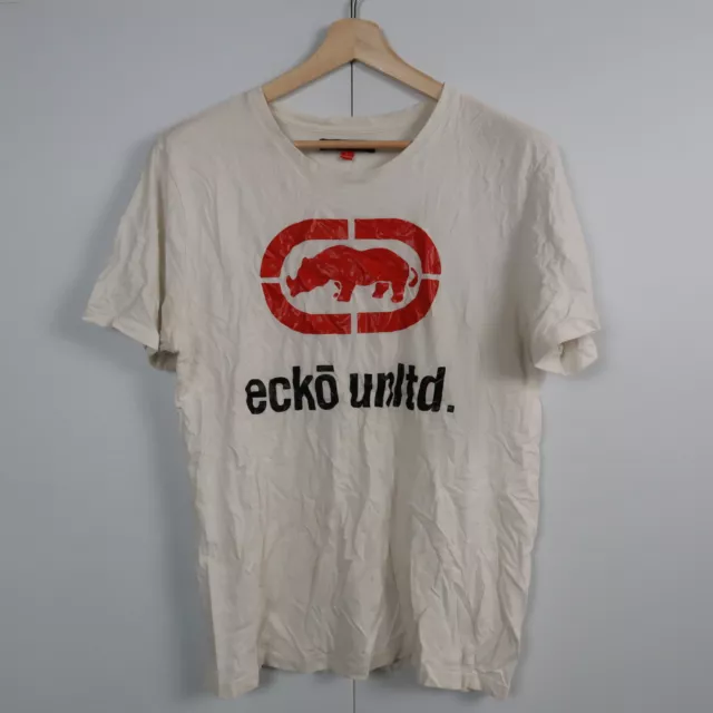 Ecko Unltd. Mens T-Shirt Size L White Big Logo Short Sleeve Crew Neck Tee