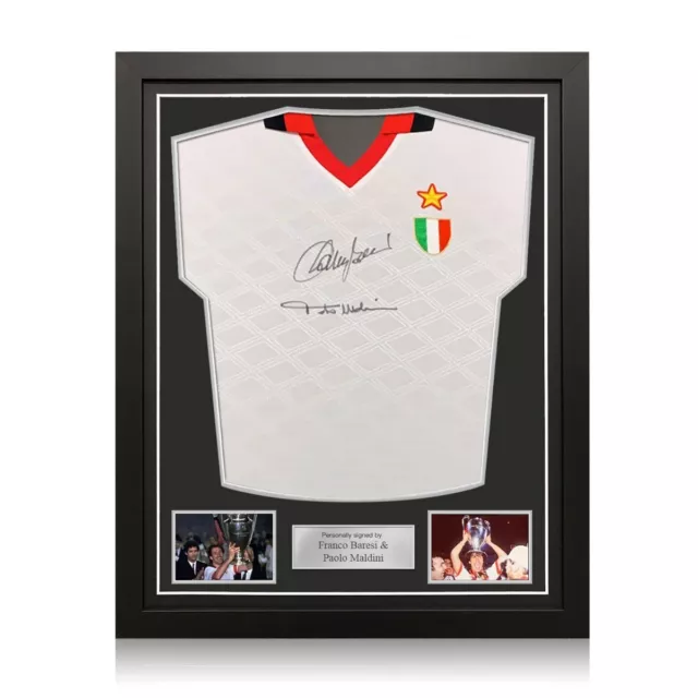 Franco Baresi & Paolo Maldini Signed AC Milan 1994 Cup Football Shirt. Framed