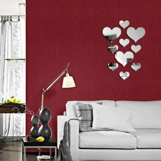 3D Love Heart Shape Mirror Wall Stickers Background Bedroom DIY Home Art Decor