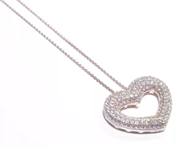 Ladies Silver .925 Rose Gold Plated White Round Cut CZ Heart Pendant W/ Chain