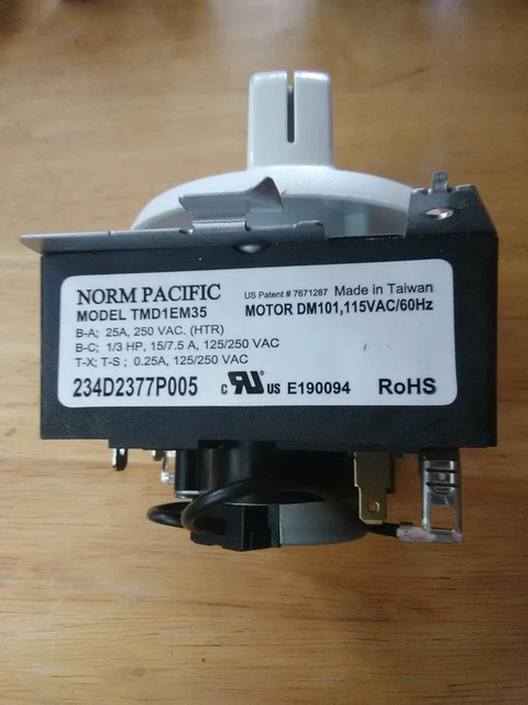 NORM PACIFIC  Dryer  Timer 234D2377P005  TMD1EM35 with knob