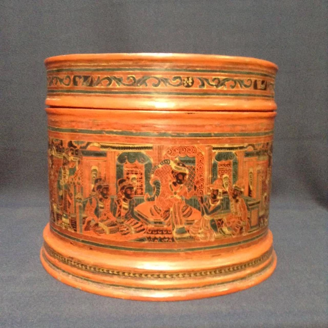 Vintage Large Burmese Cinnabar Lacquer Betel Storage Container 3 Pcs 3