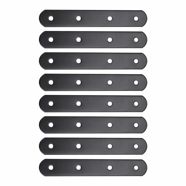 Supporto dritto fissaggio angolare piatto con viti nero 128x20 mm 8 pezzi