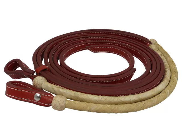 Western Zügel Westernzügel Split Reins, Rohhaut Rund, 220cm, Genäht, Chesnut