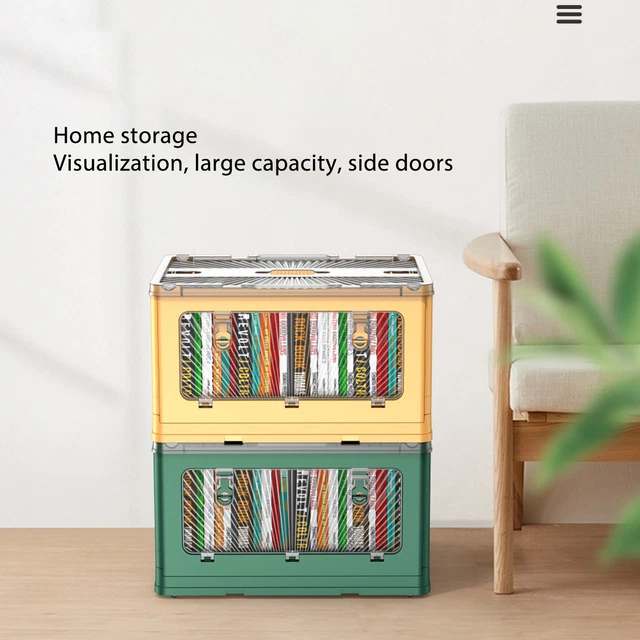 (M)Stackable Storage Bin Large Capacity Space Saving 3 Doors Folding Plastic