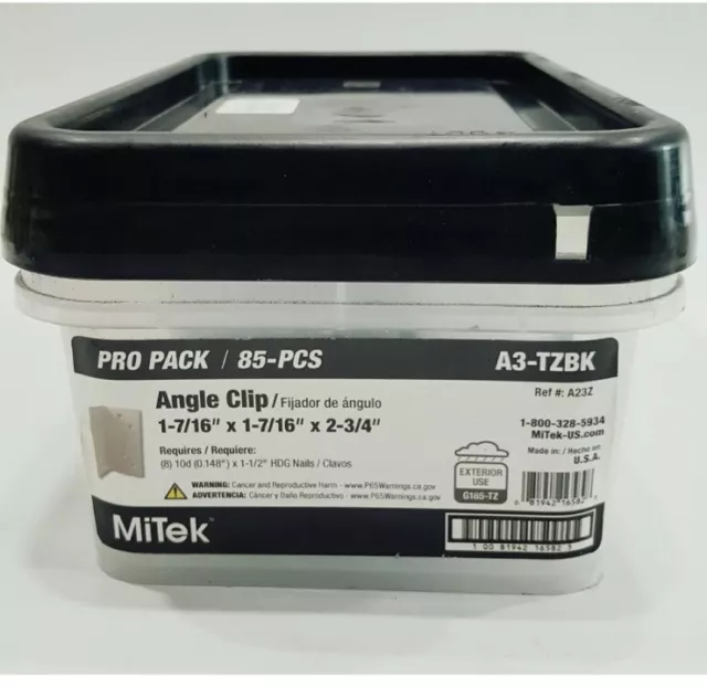 Mitek Angle Clip #A23Z 1-7/16" x 1-7/16" x 2-3/4" A3-TZBK 85-pcs NEW