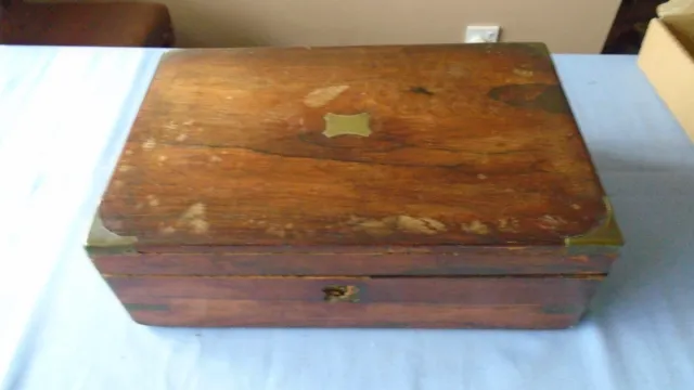 Antique Inlaid Mahogany Wood Writing Slope Desk Top Stationery Storage Box 35X22
