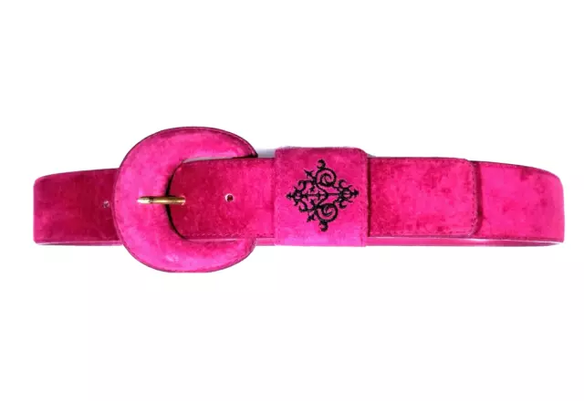 Sostanza Women's Suede Waist Belt Fuchsia Embroidered 36" Including Buckle Pink