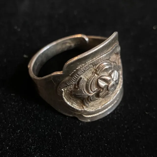 Antique Qing Dynasty Floral Silver Ring Marked Signed Adjustable Opera Woman’s