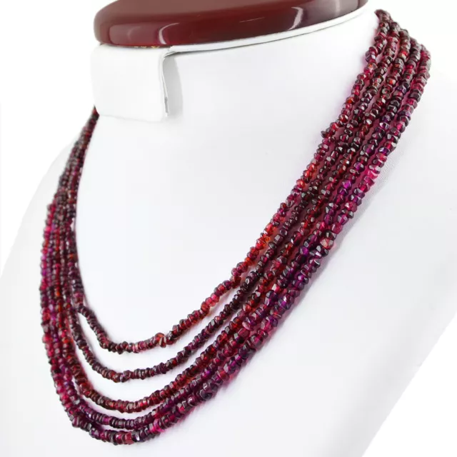 315.00 Cts Natural 20 Inches Long Red Garnet 5 Line Faceted Beads Necklace (Dg)