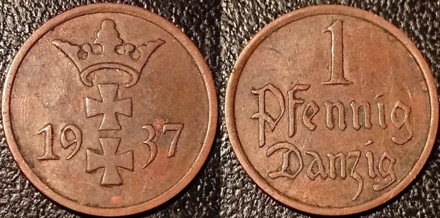 Danzig - Rathaus Frei - 1 pfennig 1937! Km #140