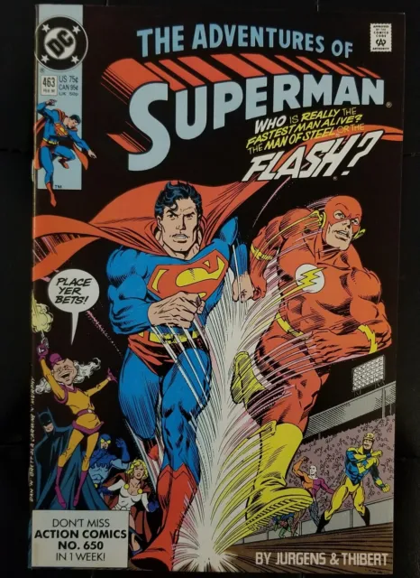 Adventures of Superman #463/ KEY- 1st Race w/ Wally West/ 5th w/ Flash/DC Comics