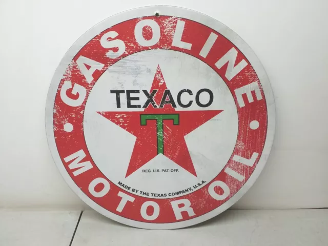 Texaco Gasoline Motor Oil Round Metal Sign Texas Company USA Man Cave Bar Garage
