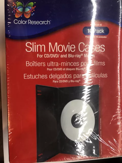 Color Research Slim Movie Cases 10 Pack For Cd Dvd Blue-Ray Media - Brand New