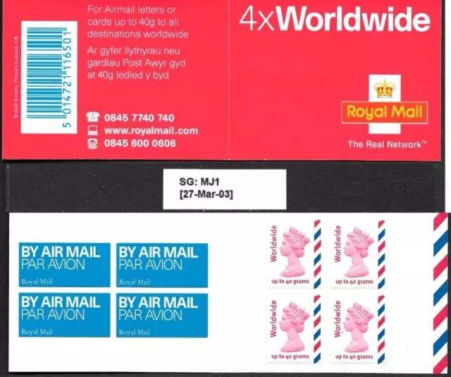 GB 2003 4 francobolli mondiali. Libretto codici a barre. S.G. MJ1