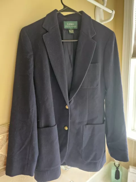 Lauren By Ralph Lauren Navy Blue Blazer Womens 8 Wool Cashmere Blend Euc Career