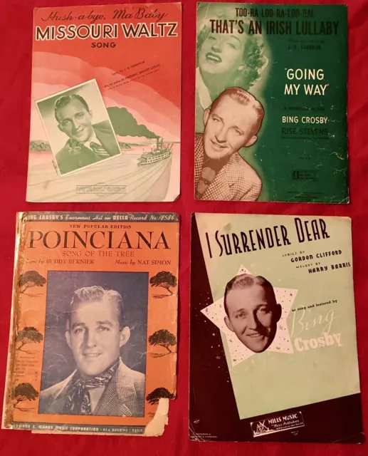 Lot of 4 vintage “Well Loved And Used” Bing Crosby Piano Sheet Music