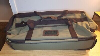 Eddie Bauer Canvas Duffle Bag Luggage Carry On Roller Wheels Weekend Leather Vtg