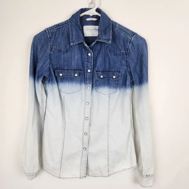 Aeropostale Pearl Snap Button Ombre Blue Chambray Jean Shirt Womens sz S/P