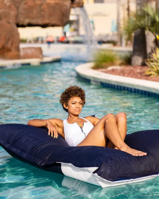 Floating Bean Bag  Premium Luxe Outdoor Swimming Pool float Lounger -Navy 3