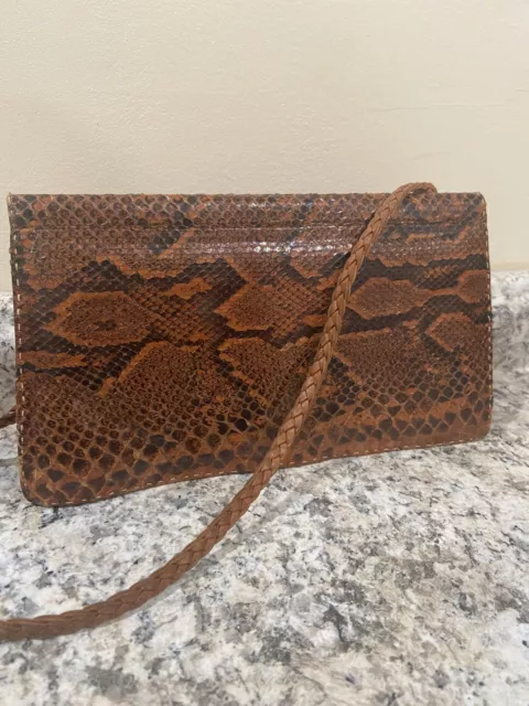 Vintage 70's Womens Snakeskin Python Leather Purse Crossbody Bag