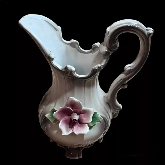 Capodimonte Vintage Rose Porcelain Large Pitcher Vase  10”H x  8”W