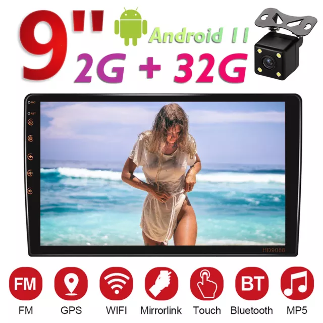 Double Din 9" Android 11 Car Stereo Quad Core 2+32GB GPS Navi Stereo Radio WiFi