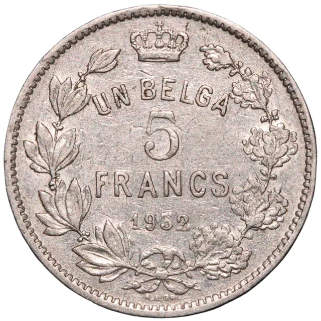 1932 Belgium Albert I 5 Francs Coin (French Text)
