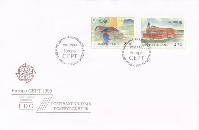 Finland 1990 FDC - Europa CEPT - Post Office Buildings - Architecture - Lapland