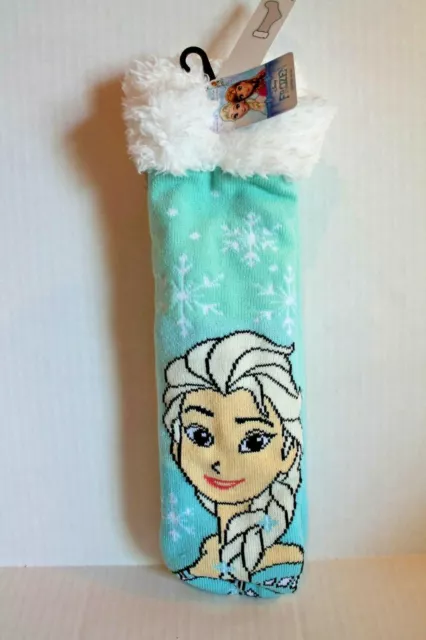 Disney Girl's Frozen Elsa Light Blue Slipper Socks Fits Girl Shoe Size 4-10 NEW