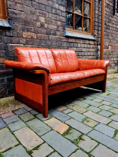Stylish mid century leather 2 seater sofa