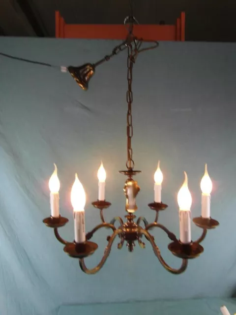 Deckenlampe Kronleuchter 6 - Armig Messing Jugendstil Hängelampe Verziert A1b1