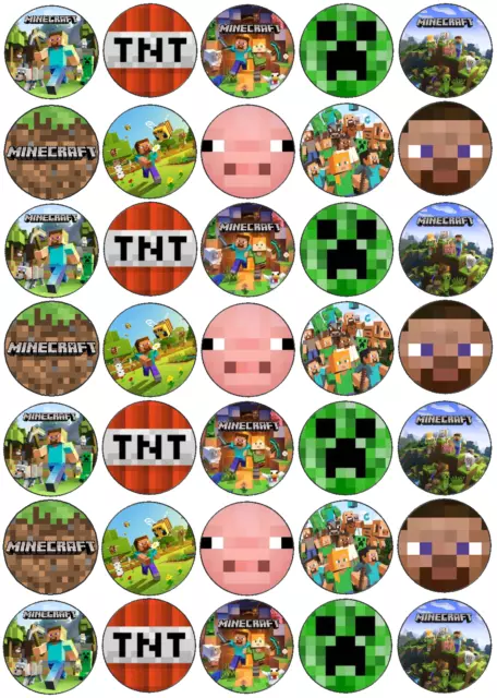 35 x Mine craft Edible Cupcake Toppers Image Birthday Party Decoration