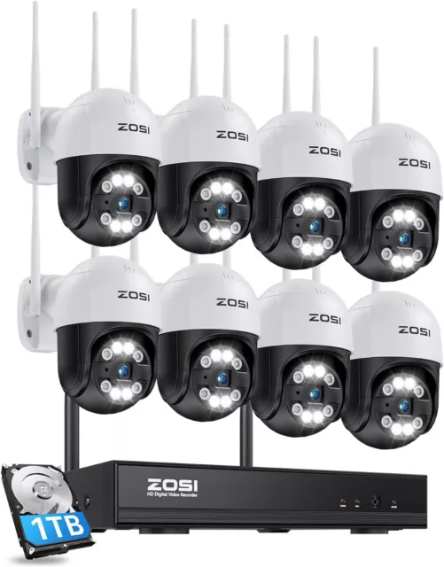 ZOSI 8CH 3MP Wireless Security Camera System WiFi PTZ Outdoor CCTV Full Colour