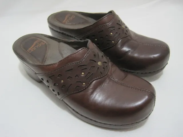 DANSKO Women's Clogs Sz 37 SHYANNE Brown Slip On Cut Out Stud Design Mules Shoes