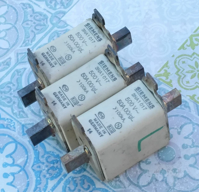 3X Siemens 3NA1017 50A cartouche fusible à couteaux taille 00 gl 500V Lot de 3 2