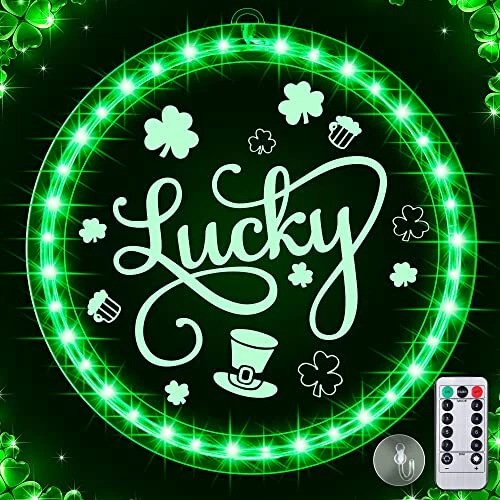 St Patricks Day Decorations Window Lights, 8 Modes Lucky Shamrock Lights