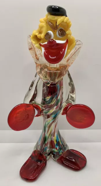 9" Vintage Colorful Murano Italian Art Glass Clown Red Cymbal Player Figurine