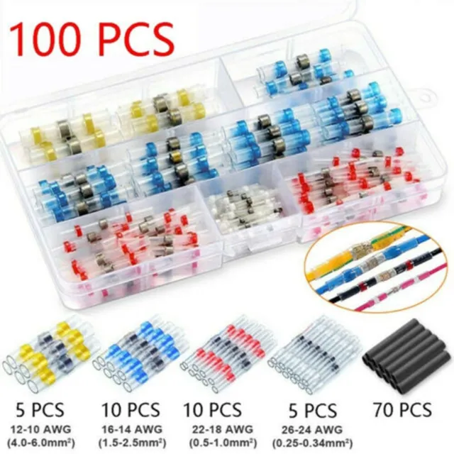 100x Crimp Connecteurs Kit Branchement Électrique Câble Isolé Bornes Assortiment