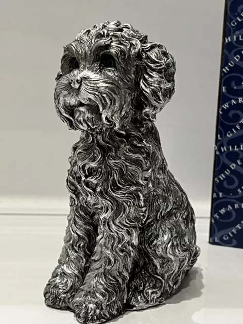 Large Cockapoo Dog Ornament Figure Silver Sitting Gift