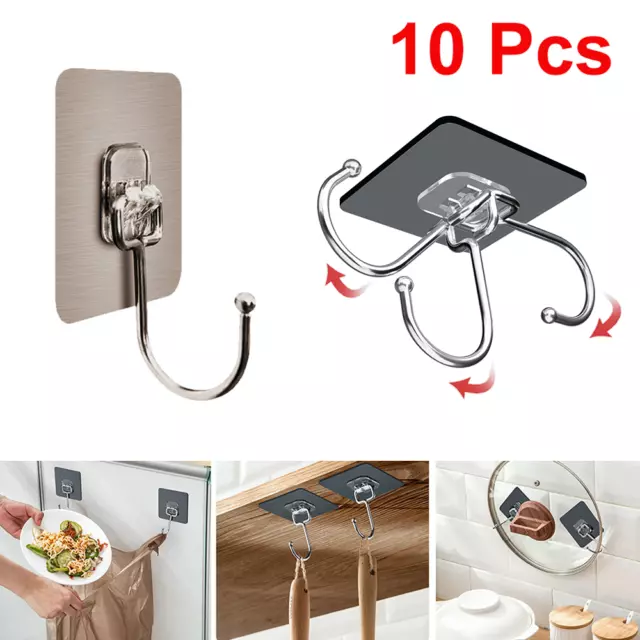 10PCS Stainless Steel Adhesive Sticky Hooks Heavy Duty Wall Gold/Black Hook US