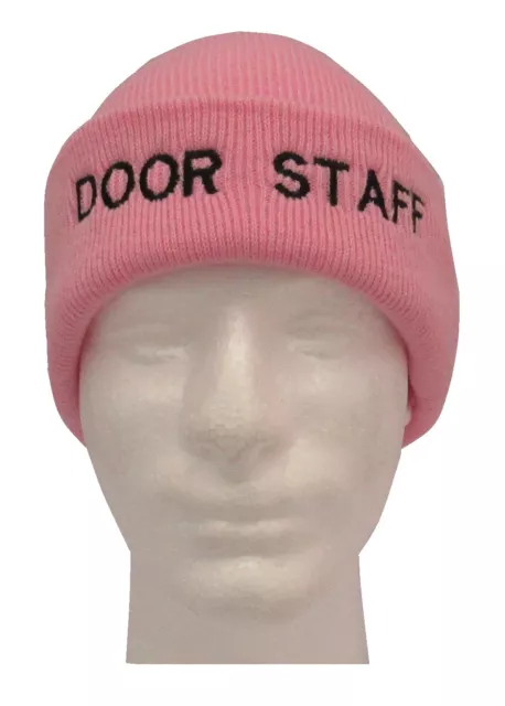 DOOR STAFF Security Woolly Beanie Hat Pink Security Door Personnel SIA Bouncer