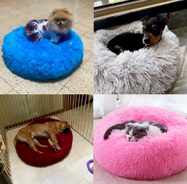 Fur plush bed for pet dog cat S-4XL warm soft large dog mat round pets beds