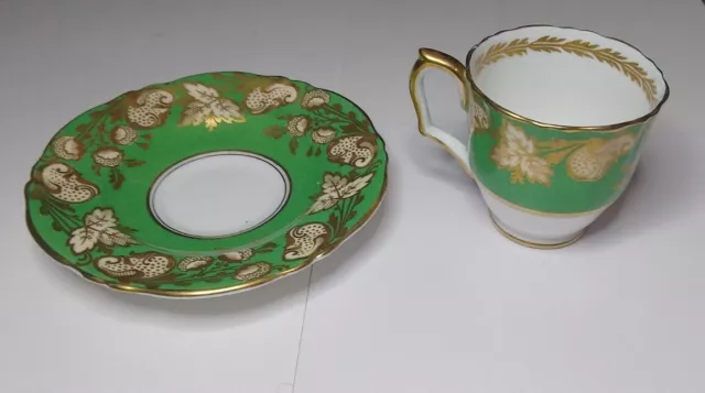 Crown Staffordshire England Fine Bone China Tea Cup And Saucer Set Gold Green