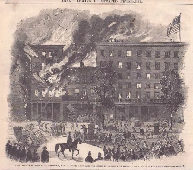 Orig Antique CIVIL WAR Engraving  ELLSWORTH'S FIRE ZOUAVES- Washington, DC Fire