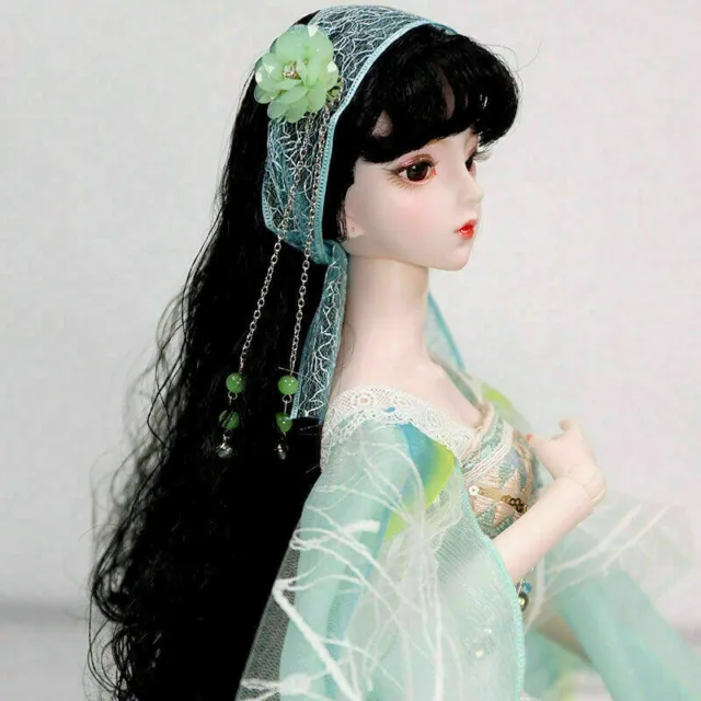 1/3 BJD Doll 60cm Girl Black Long Hair Dolls Full Set Clothes Face Makeup Eyes