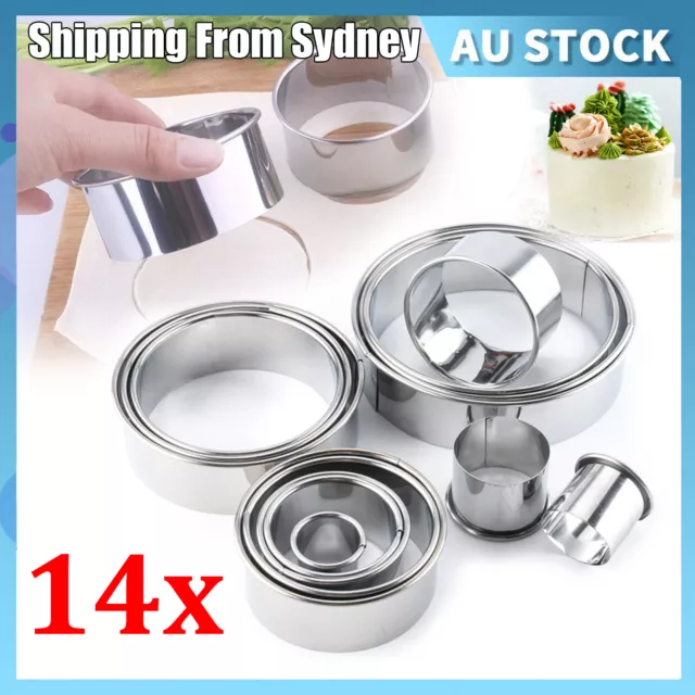 14x Baking Cake Cutter Cookie Stainless Steel Round Fondant Biscuit Mold Pastry